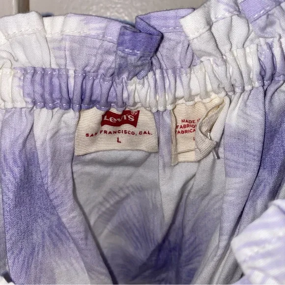 Levi's Large Tilly Printed Smocked Puff Sleeve Ruffle Trim Peasant Top - Picture 5 of 9